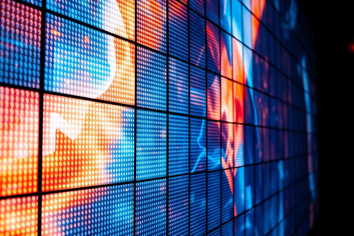 Close-up of LED panel pixels